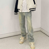 Men Jeans Loose Washed-out Old Straight-Leg Pants